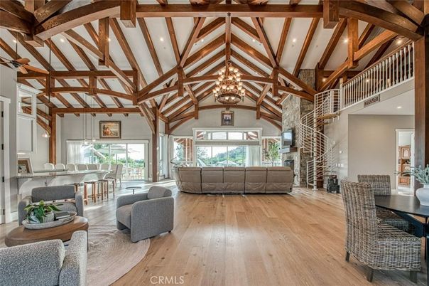 Chandelier, Dining room, Interior, Living room, Pendant Lights, Wooden Beams, Wood Texture Flooring