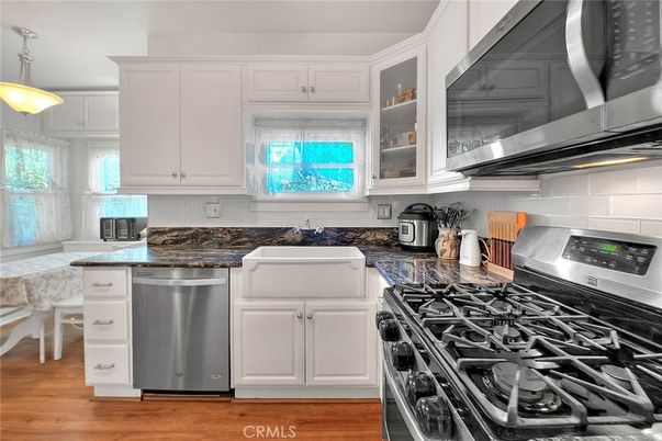 Interior, Kitchen, Pendant Lights, Stainless Steel Appliances, Wood Texture Flooring