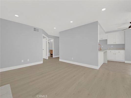 Empty room, Interior, Kitchen, Recessed Lighting, Wood Texture Flooring