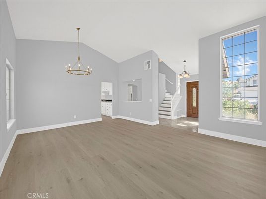 Chandelier, Empty room, Interior, Pendant Lights, Wood Texture Flooring