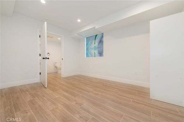 Bathroom, Empty room, Interior, Recessed Lighting, Wood Texture Flooring