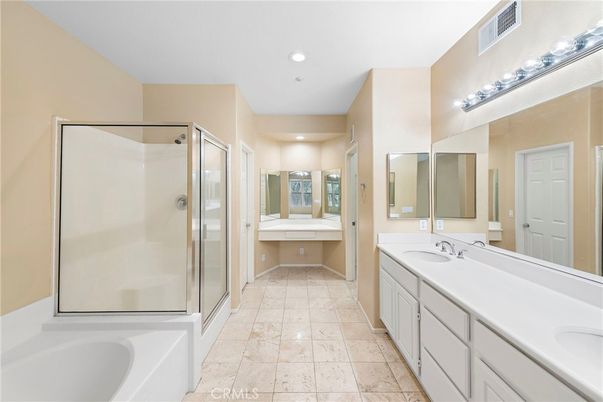 Bathroom, Dual Sink Vanities, Glass Shower, Interior, Recessed Lighting