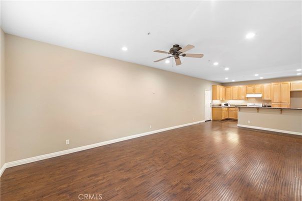 Empty room, Interior, Kitchen, Recessed Lighting, Wood Texture Flooring