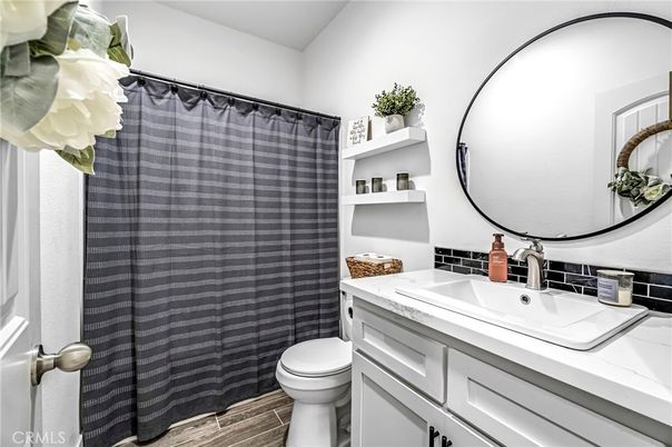 Bathroom, Interior, Tile Countertops, Wood Texture Flooring