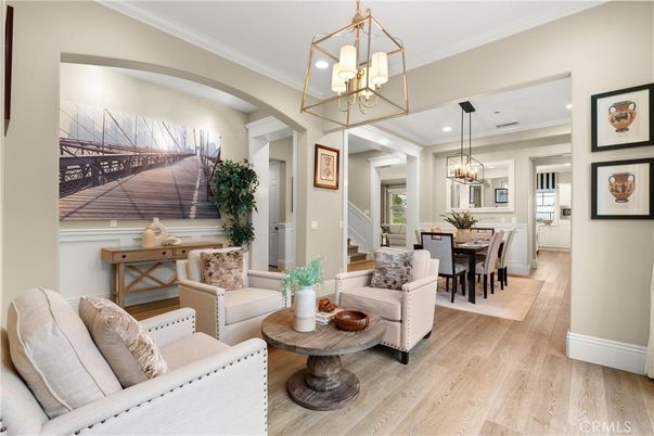 Chandelier, Dining room, Interior, Living room, Recessed Lighting, Wood Texture Flooring