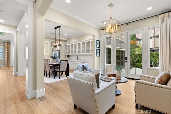 Chandelier, Dining room, Interior, Living room, Pendant Lights, Recessed Lighting, Wood Texture Flooring