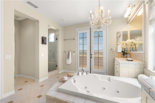 Bathroom, Chandelier, Glass Shower, Interior