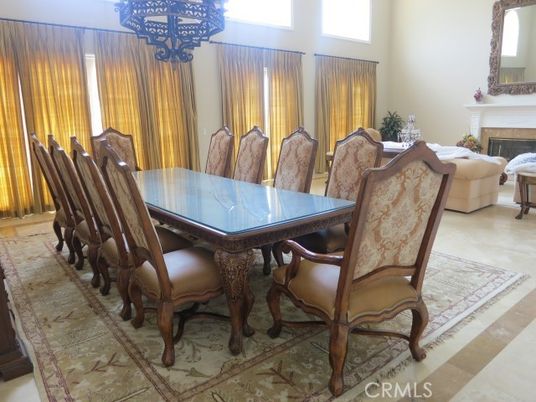 Chandelier, Dining room, Fireplace, Interior