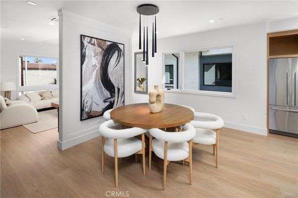 Dining room, Interior, Pendant Lights, Recessed Lighting, Wood Texture Flooring