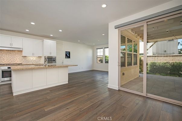 Empty room, Interior, Kitchen, Recessed Lighting, Wood Texture Flooring
