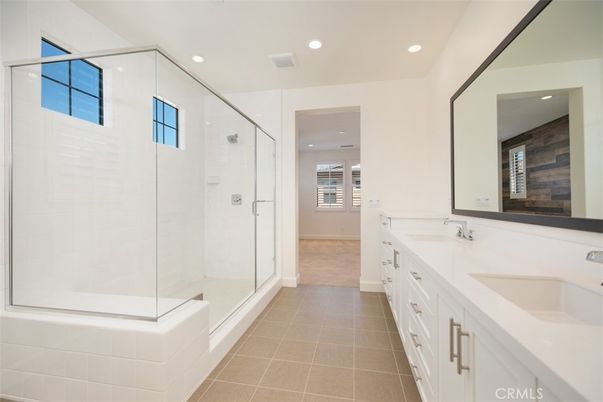 Bathroom, Dual Sink Vanities, Glass Shower, Interior, Recessed Lighting
