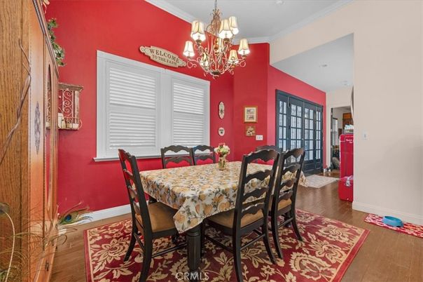 Chandelier, Dining room, Interior, Wood Texture Flooring