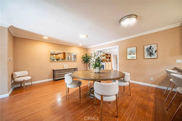 Dining room, Interior, Recessed Lighting, Wood Texture Flooring