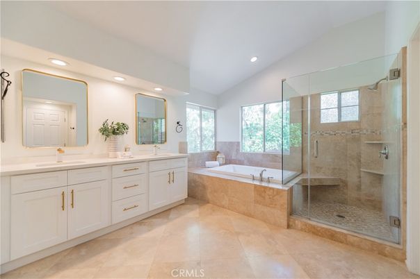 Bathroom, Dual Sink Vanities, Glass Shower, Interior, Recessed Lighting