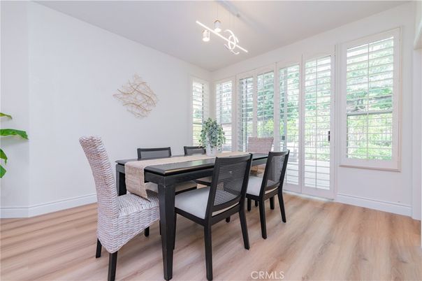 Dining room, Interior, Pendant Lights, Wood Texture Flooring