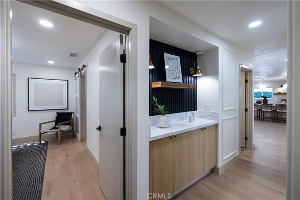 Dining room, Interior, Recessed Lighting, Wood Texture Flooring