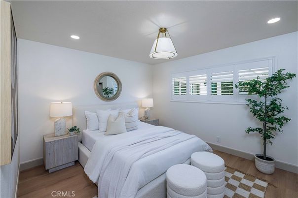 Bedroom, Interior, Recessed Lighting, Wood Texture Flooring