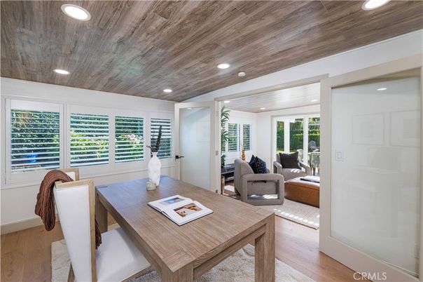 Home Office, Interior, Recessed Lighting, Wooden Ceilings, Wood Texture Flooring