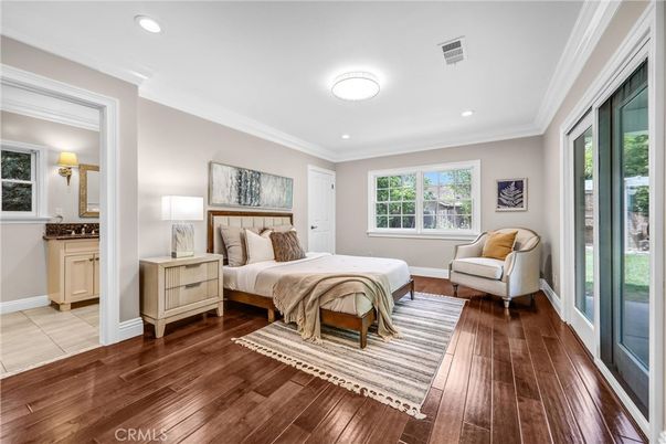 Bedroom, Interior, Recessed Lighting, Wood Texture Flooring
