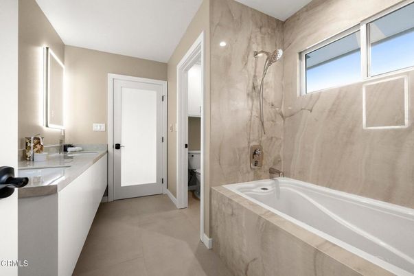 Bathroom, Interior, Marble Walls, Recessed Lighting