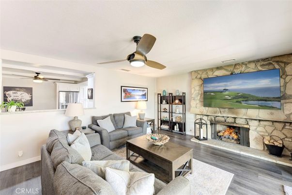 Fireplace, Interior, Living room, Stone Walls, Wood Texture Flooring