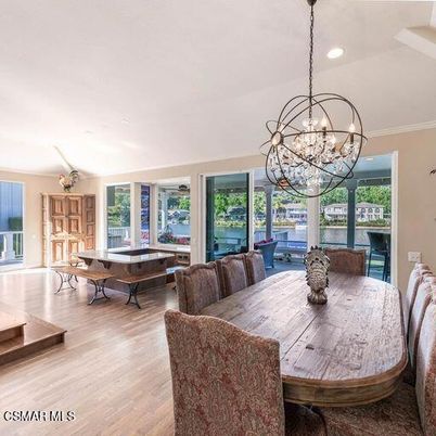 Chandelier, Dining room, Interior, Living room, Recessed Lighting, Wood Texture Flooring