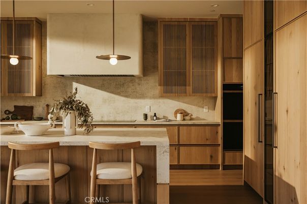 Interior, Kitchen, Pendant Lights, Recessed Lighting, Wood Texture Flooring