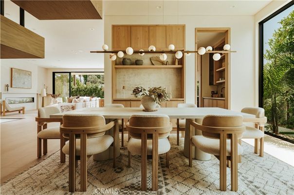 Dining room, Interior, Pendant Lights, Recessed Lighting, Wood Texture Flooring