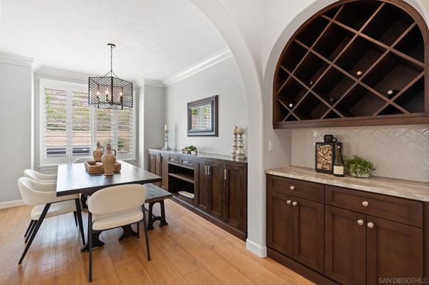 Dining room, Interior, Pendant Lights, Wood Texture Flooring