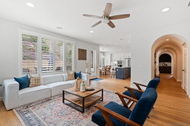 Dining room, Interior, Kitchen, Living room, Pendant Lights, Recessed Lighting, Stainless Steel Appliances, Wood Texture Flooring