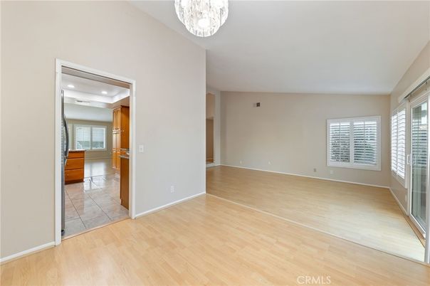 Chandelier, Empty room, Interior, Recessed Lighting, Wood Texture Flooring