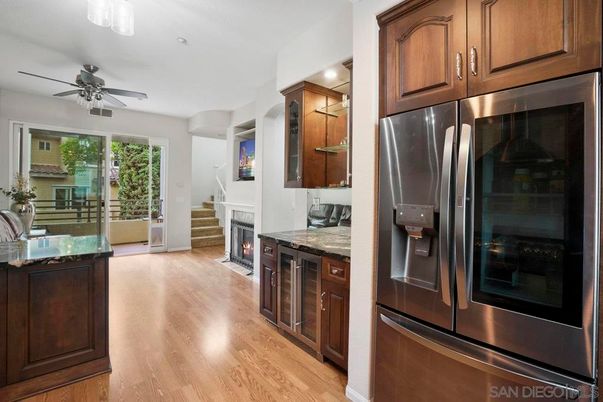 Fireplace, Interior, Kitchen, Wood Texture Flooring