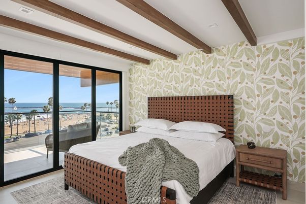 Bedroom, Interior, Recessed Lighting, Water, Wooden Beams