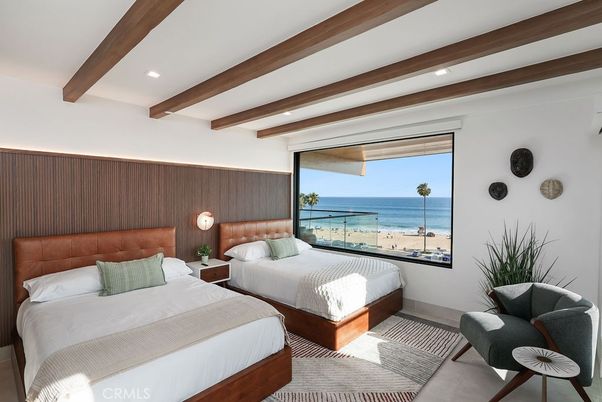Bedroom, Interior, Recessed Lighting, Water, Wooden Beams