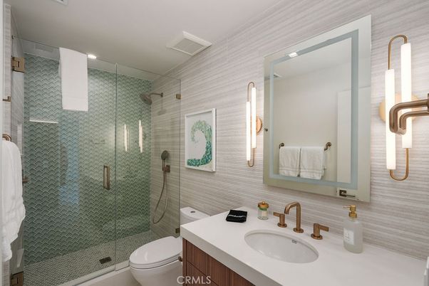 Bathroom, Glass Shower, Interior, Recessed Lighting