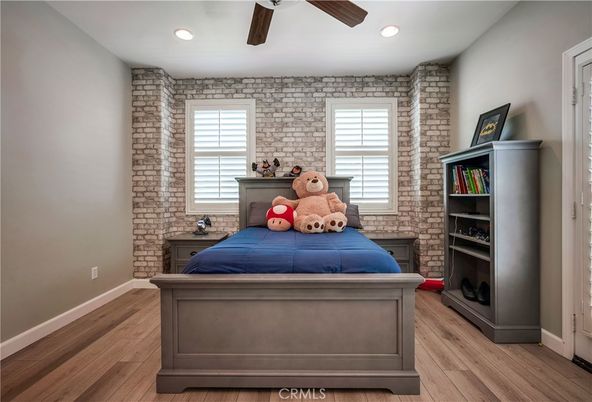 Bedroom, Interior, Recessed Lighting, Stone Walls, Wood Texture Flooring