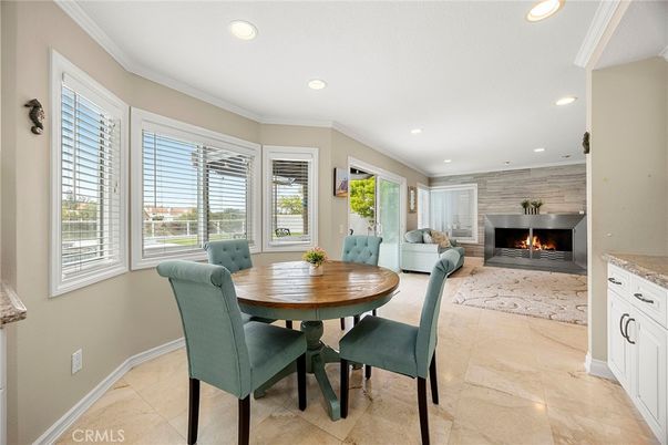 Dining room, Fireplace, Interior, Recessed Lighting
