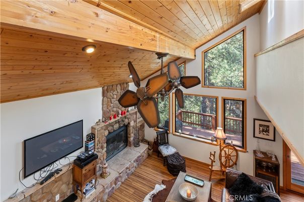 Fireplace, Interior, Recessed Lighting, Wooden Ceilings, Wood Texture Flooring