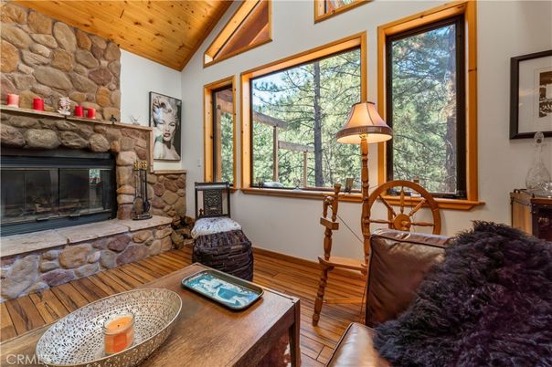 Fireplace, Interior, Living room, Stone Walls, Wooden Ceilings, Wood Texture Flooring