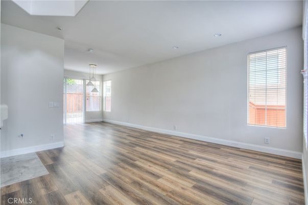 Empty room, Interior, Pendant Lights, Recessed Lighting, Wood Texture Flooring