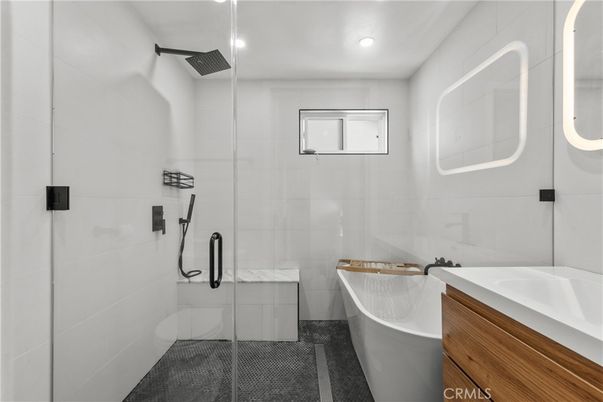 Bathroom, Free Standing Baths, Glass Shower, Interior, Recessed Lighting