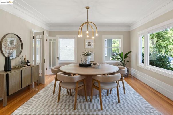 Dining room, Interior, Pendant Lights, Wood Texture Flooring