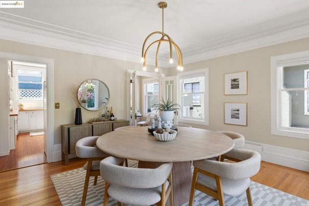 Dining room, Interior, Pendant Lights, Wood Texture Flooring