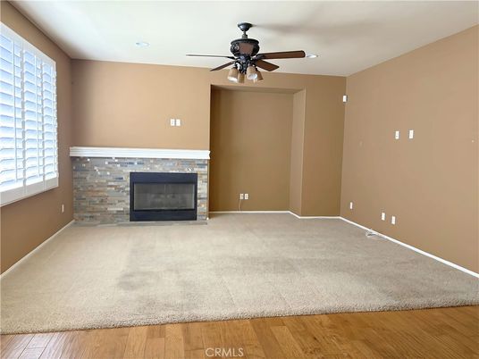 Empty room, Fireplace, Interior, Recessed Lighting, Wood Texture Flooring