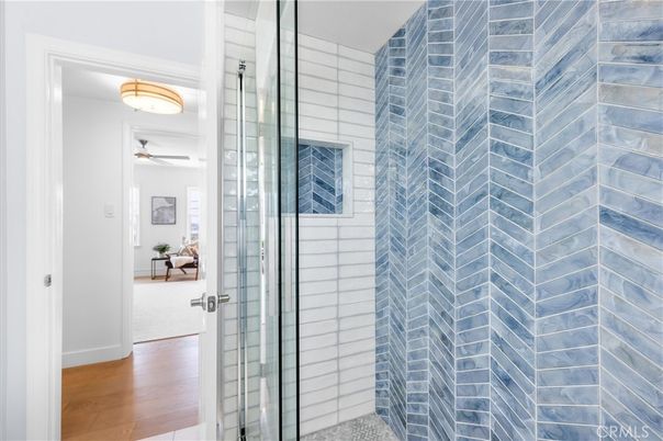 Bathroom, Glass Shower, Interior, Wood Texture Flooring