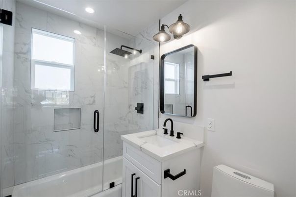 Bathroom, Glass Shower, Interior, Marble Walls, Recessed Lighting