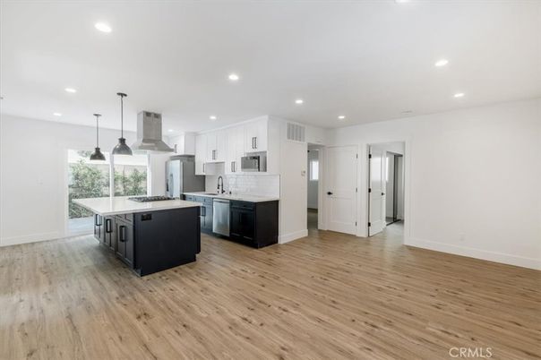 Interior, Kitchen, Pendant Lights, Recessed Lighting, Wood Texture Flooring