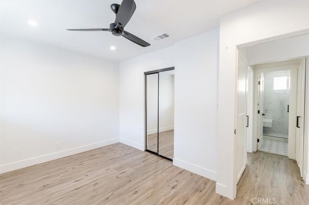 Bathroom, Empty room, Glass Shower, Interior, Recessed Lighting, Wood Texture Flooring