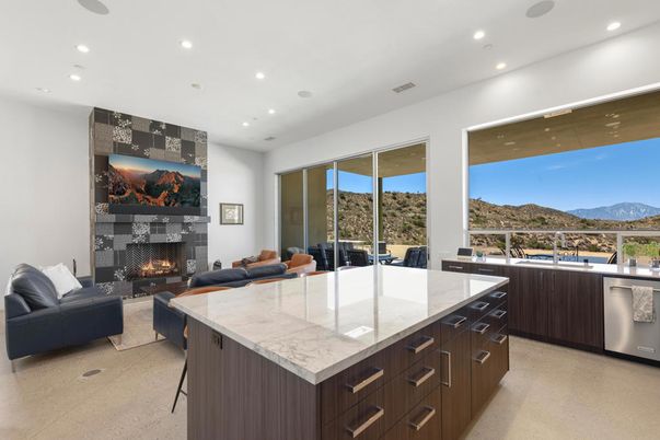 Fireplace, Interior, Kitchen, Living room, Recessed Lighting