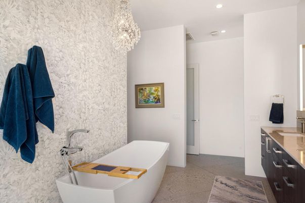 Bathroom, Chandelier, Free Standing Baths, Interior, Recessed Lighting